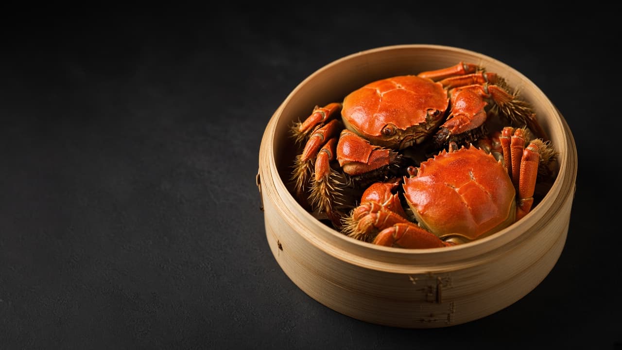 Cua lông hấp trong xửng tre